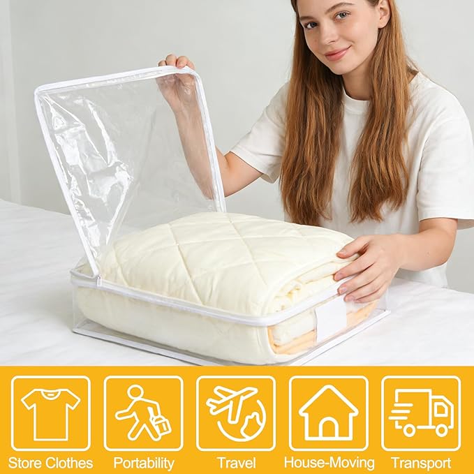 6 Pack Clear Zippered Plastic Storage Bags, Vinyl Sweater Bags with Zipper