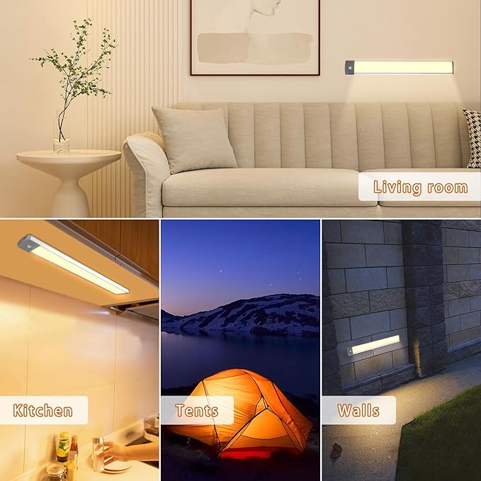 LEPOTEC 54 LED Under Counter Lighting, Motion Kitchen Cabinet Light, Battery Operated Closet Lights, Rechargeable Wireless Camper Caravan Night Light,Warm White (2 Pack)
