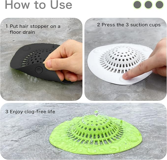 Hair Catcher Shower Drain Cover Bathtub Silicone Hair Catcher Stopper Drain Strainers,Home Protectors with Sucker Water Trap Sink Cover for Kitchen Sink Bathroom Tub 3 Pack (Black)