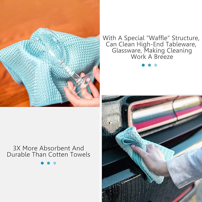 ZHIDIAN Waffle Weave Microfiber Towels, Premium Waffle Knit Car Detailing Towel, Auto Windows Glass Cleaner Cloth, No-Odor Streak-Free Small Cleaning Rags, 8Pack-12x12, Pale Blue