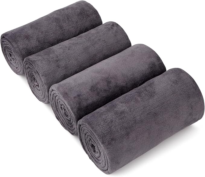 Orighty Bath Towel Pack of 4 - Soft Feel Grey Bath Towel Sets, Highly Absorbent Microfiber Towels for Body, Quick Drying, Microfiber Towels for Sport, Yoga, SPA, Fitness, (27’’ x 54’’)