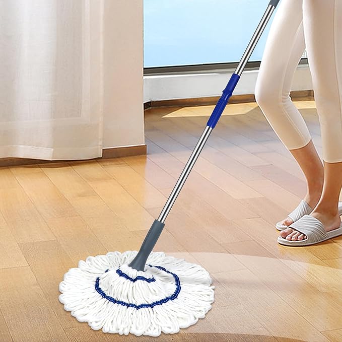 Silkyhose Self-Wringing Twist Mop Cotton Rotating Dry & Wet Mops with 2 Reusable Heads for Floor Cleaning Kitchen Bathroom Hardwood Vinyl Tile Laminate Household Office (White Style 2)