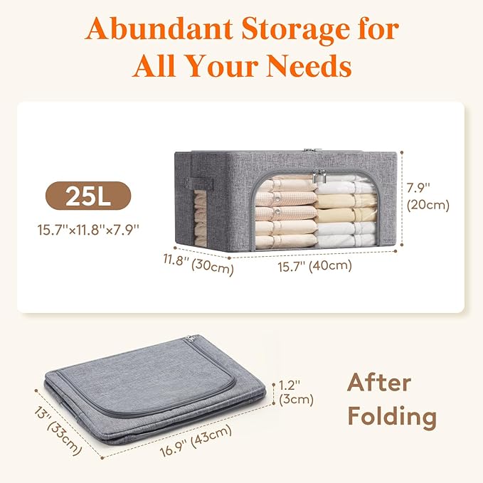Lifewit Clothes Storage Bins with Metal Frame, Stackable Storage Box, Foldable Clothing Storage Bins with Lids
