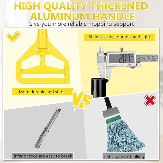 Beyoco Heavy Duty Commercial Industrial Cotton Mop with Long Handle,Looped-End String Wet Mops with Replacement Mop Head for Home,Garage,Office, Workshop, Warehouse Floor Cleaning