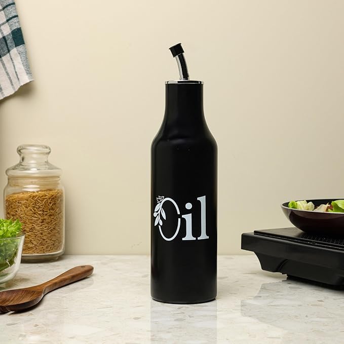 dudki 1 Litre Stainless Steel Oil Pourer | Oil Dispenser For Kitchen | Cooking Oil Bottle For Kitchen | Cooking, Home, Restaurant (Matt Black)