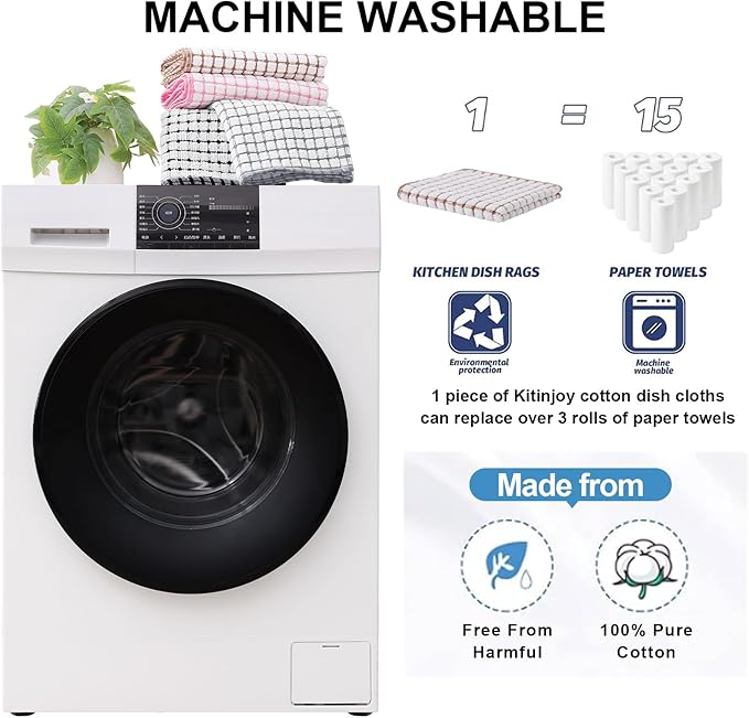 Kitinjoy Cotton 12 Pack Terry Kitchen Towels, 16 x 25 Inches Super Soft and Absorbent Dish Towels, Quick Drying Hand Towels for Kitchen Drying, Mix Colour