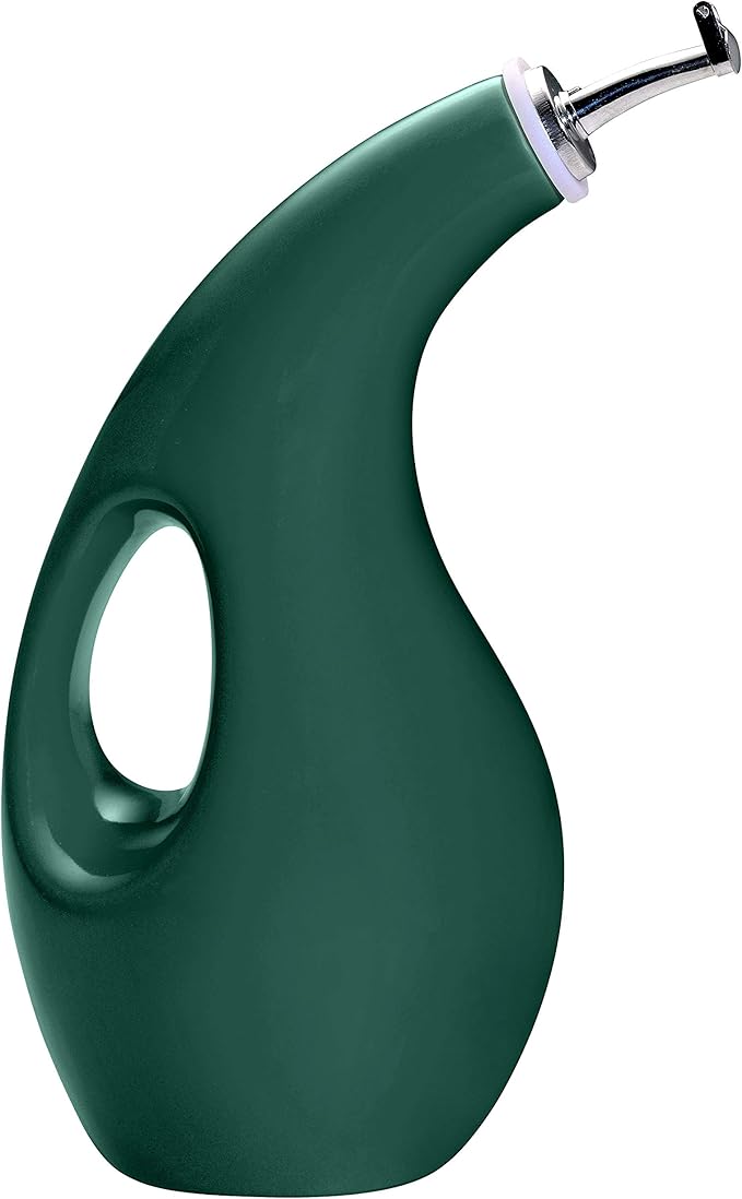 Rachael Ray Solid Glaze Ceramics EVOO Olive Oil Bottle Dispenser with Spout - 24 Ounce, Dark Green
