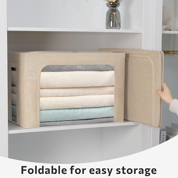 2 Pack Clear Window Storage Bins Foldable Fabric Storage Bins Boxes for Clothes