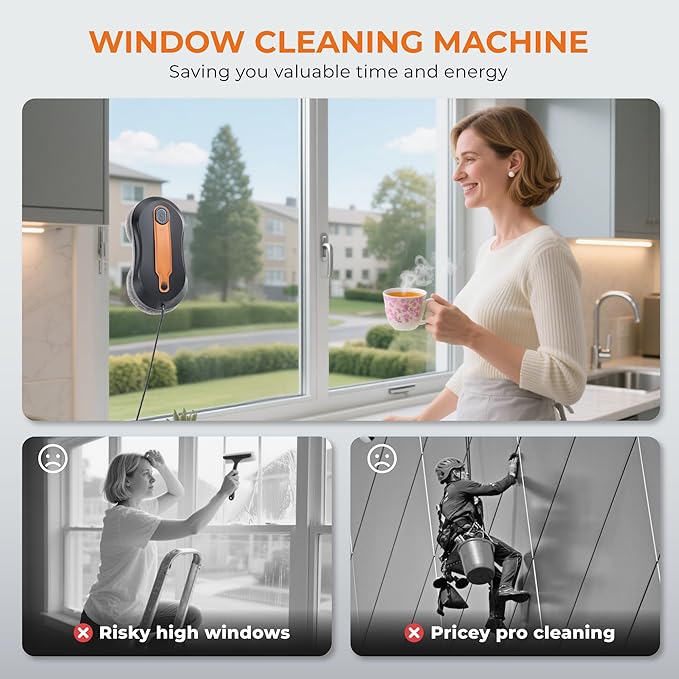 FRUITEAM Window Cleaning Robot with Dual Water Spray, APP and Remote Control, Automatic Window Cleaner with Leather Belt for Frame Glass