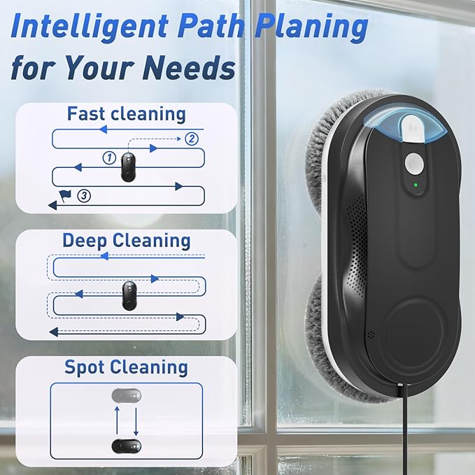KKI Window Cleaning Robot, Automatic Window Cleaner Robot, Dual Spray, Max 3200Pa, AI Path Planning & Edge Detection