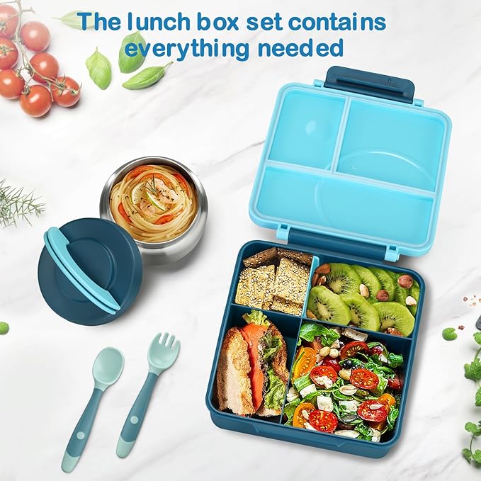 Bento Lunch Box Set for Kids with 8oz Soup Thermo, Leak-Proof Lunch Containers with 4 Compartment