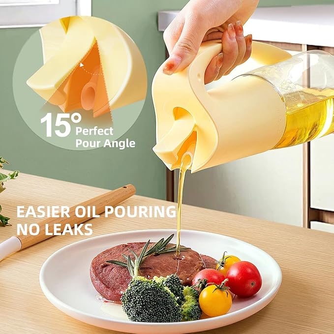 Ankou Auto Flip Lid Oil Dispenser Bottle for Kitchen-20oz 580ml Set of 2 Glass Olive Oil Dispenser Bottles with Scale, Oil and Vinegar Condiment Storage Container Set, Non-Drip Spout, Leakproof