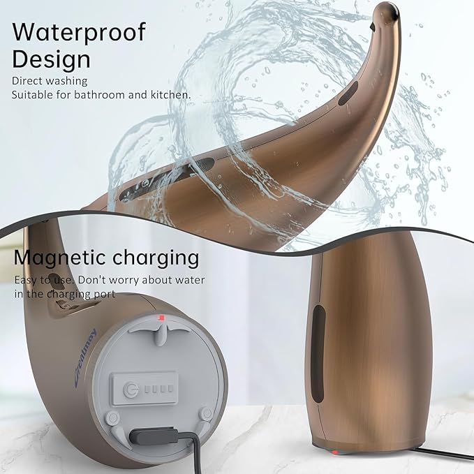 Adjustable Automatic Soap Dispenser Touchless, 4 Adjustable Levels Touchless Sensor Liquid Soap Pump Dispenser，300ml Rechargeable Magnetic Charging Hand Soap Dispenser for Kitchen，Bathroom