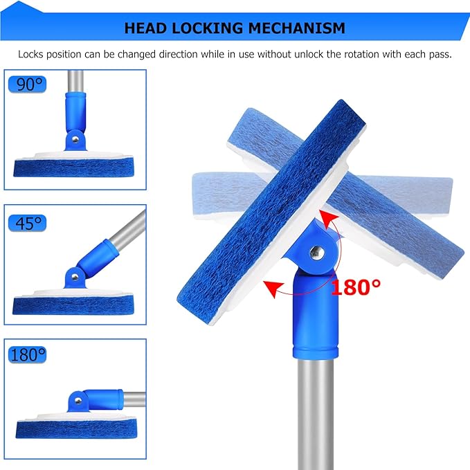 Lalafancy Shower Cleaning Brush with Locking Head, 3 in 1 Tub Tile Scrubber Brush with 50'' Extendable Long Handle Stiff Bristles Scouring Pads Microfiber for Cleaning Bathtub Shower Wall Bathroom