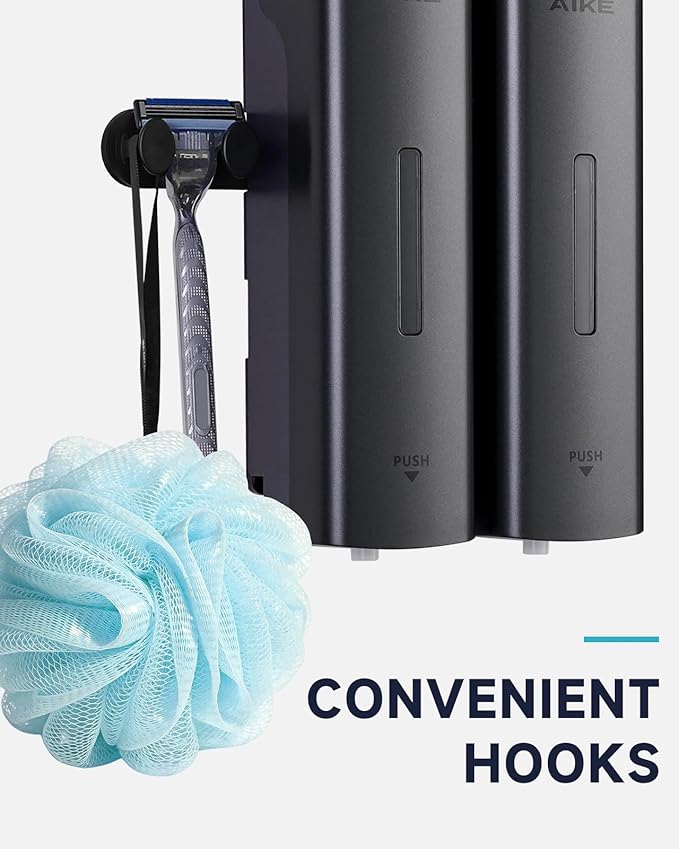 AIKE 2 Chambers Shower Shampoo and Conditioner Dispenser 2 x 11.8 fl.oz. for Bathroom(Dark Silver)