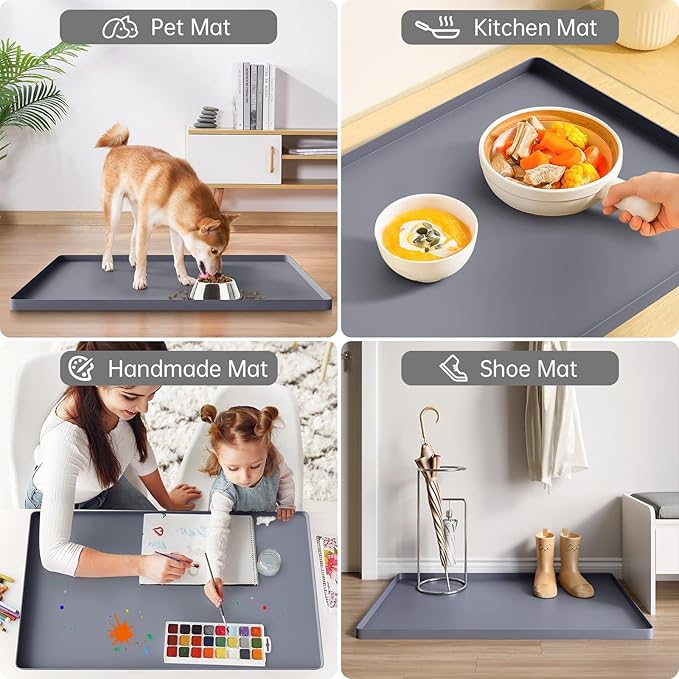 FLATO Waterproof Under Sink Mat 25" x 22" Shelf Liner for Kitchen and Bathroom, Cabinet Protector, Organizers and Storage, Flexible Silicone Drip Tray