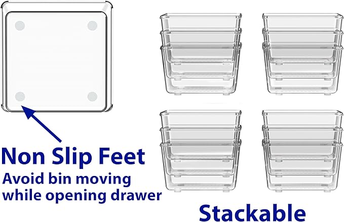 Simple Houseware Clear Drawer Organizer for Office Bin Desk Storage, 12 Packs