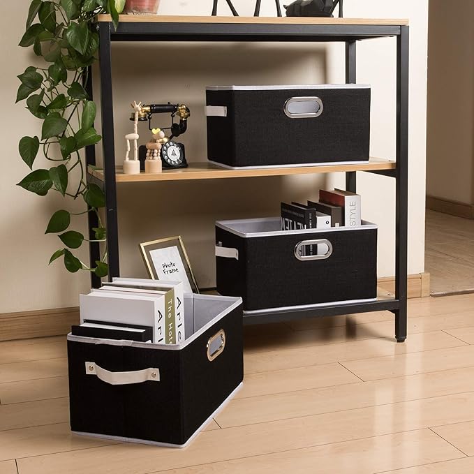 Large Collapsible Storage Bins for Closet [3-pack] Decorative Fabric Storage