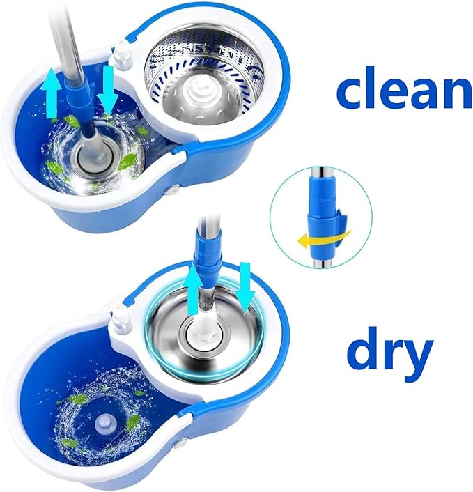 Spin Mop and Bucket with Wringer Set,with 3 Microfiber Mop Replacement Heads and 61" Stainless Steel Adjustable Handle(20QT)