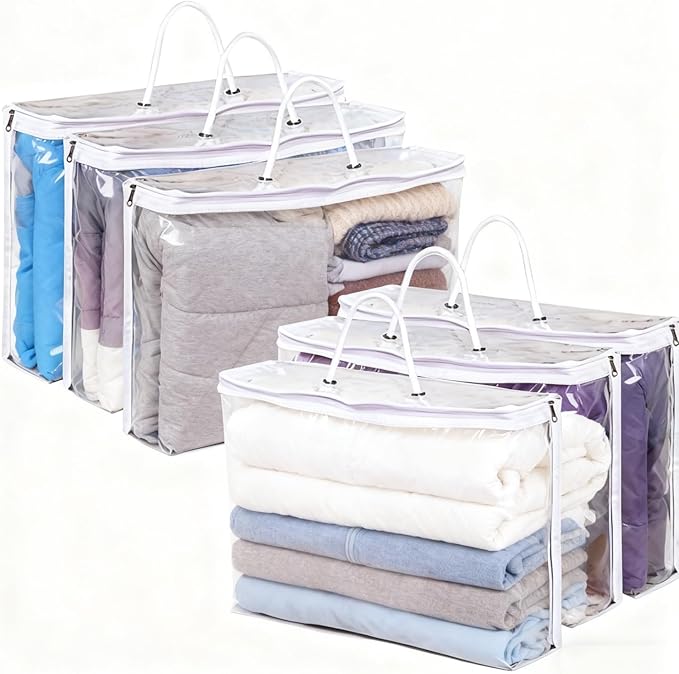 6 Pcs Storage Organizer Bags for Clothes, White