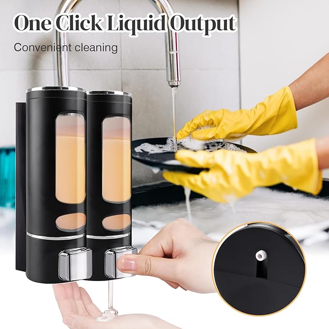 Hand Liquid Soap Dispenser Wall Mounted, 400ml Bathroom Shower Dispenser, Shower Pump Dispenser and Organizer for Bathroom Kitchen Hotel, Refillable Liquid Lotion Soap Dispenser (2Pcs)