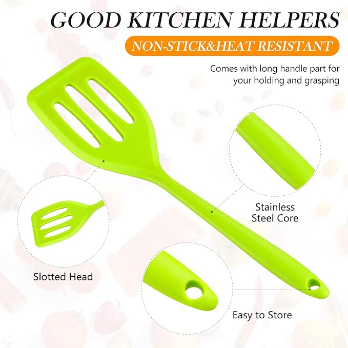 5 Pack Small Silicone Spatula Mini Rubber Turner High Heat Resistant Slotted Egg Fish Spatula Flipper Small Pancake Turner Mini Serving Cooking Kitchen Utensils (Red Blue Green Orange Pink)