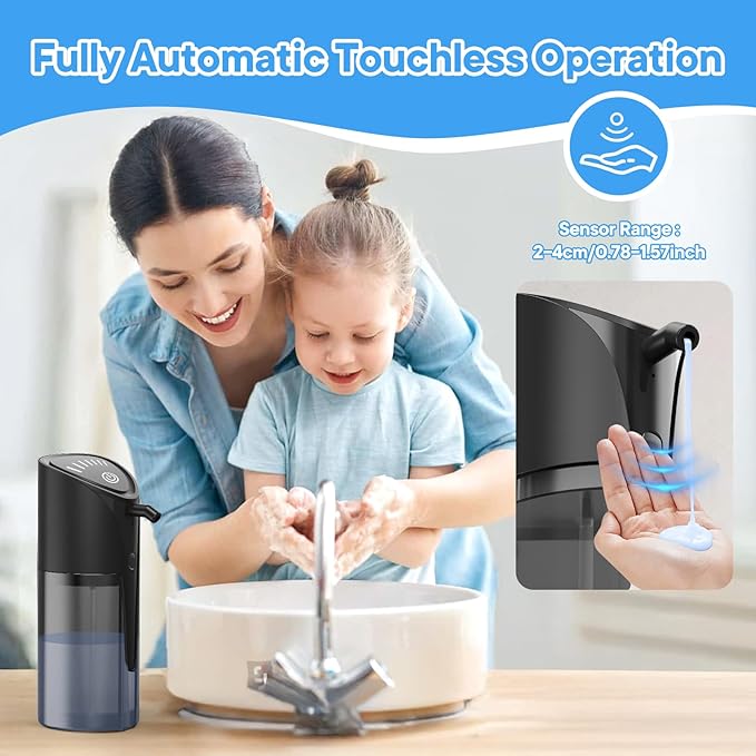 Automatic Liquid Soap Dispenser, 15.83 oz/450mL USB C Rechargeable Soap Dispenser, 7 Adjust Volume Touchless Hand Sanitizer Dispenser, Motion Sensor Waterproof Pump for Bathroom Kitchen (Black)