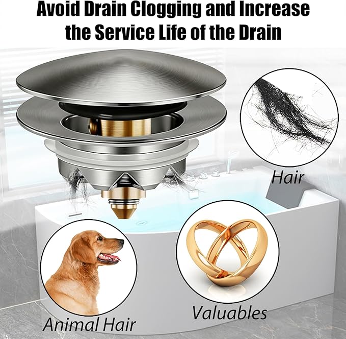 Anlige Bathtub Drain Stopper, Pop Up Tub Stopper and Cover, Bottom with Hair Catcher, Universal for 1.45 in to 1.8 in Drain, Replaces Old Drain Plug