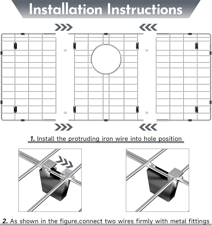 27-9/16" x 14-9/16" Stainless Steel Sink Protector, Sink Protectors for Kitchen Sink, Sink Grid, Sink Grate for Bottom with Rear Drain
