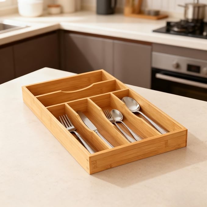 Bamboo Silverware Organizer, 15.8"x9.5"x1.6"