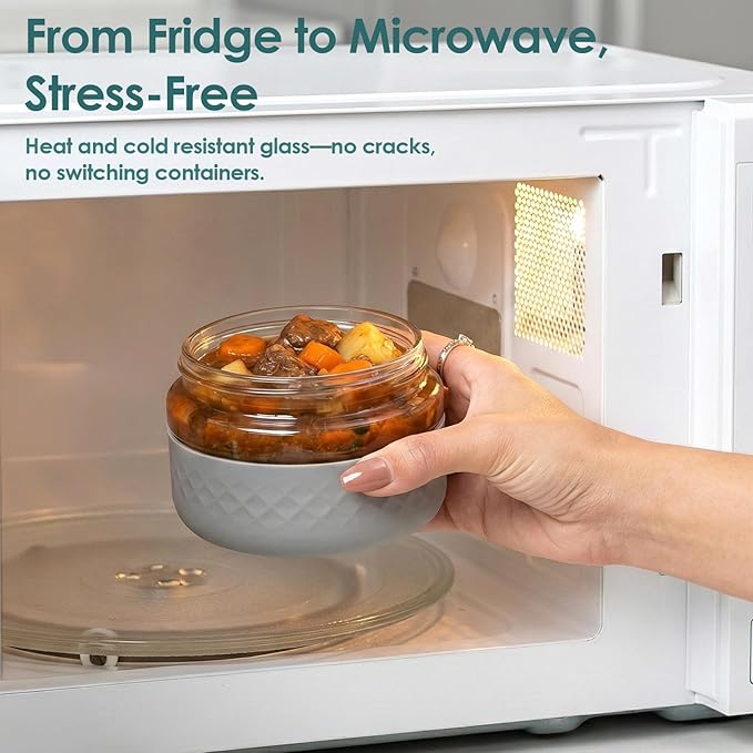 4 Pack 16 oz Glass Lunch Bowl Containers with Lids | Leak & Spill Proof, BPA-Free, Microwave & Dishwasher Safe