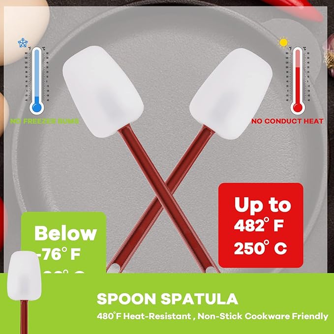 Silicone Rubber Spatula and Spoon Rubber Spatula Set of 3, High Heat Spoon, Commercial for Cooking (3 Spoonula(9.5 Inches))