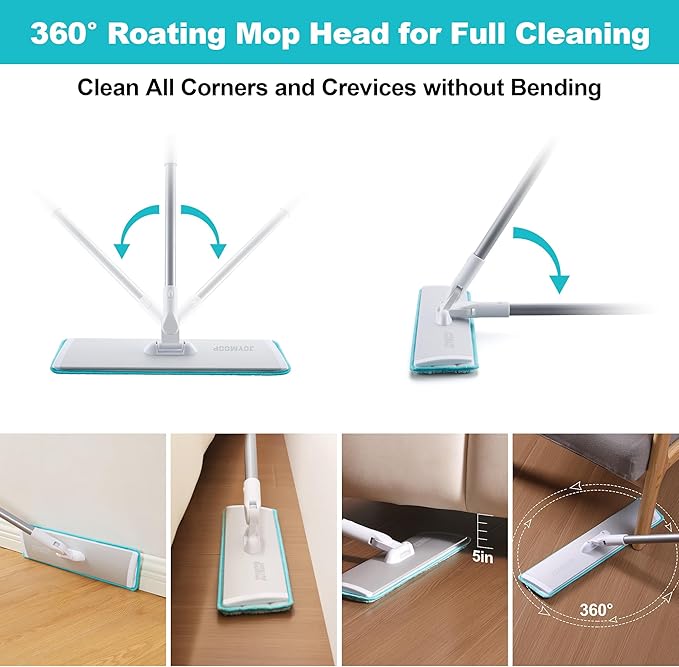 JOYMOOP 18 Inch Dust Mop for Hardwood Floors, Heavy Duty Industrial Wet Dry Mops with Telescopic Handle, Includes 5 Microfiber Mop Pads