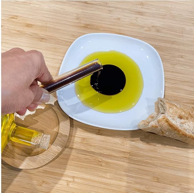 Lily's Home Glass Olive Oil and Vinegar Dispenser, A Beautiful Addition to Any Kitchen and Dinnerware Set with Bamboo Coaster.
