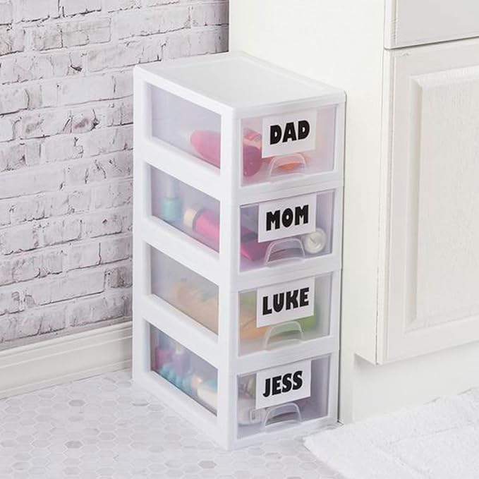 6-Pack Stacking Drawer, Clear Storage Closet Organizer, 6 Quart, White Frame