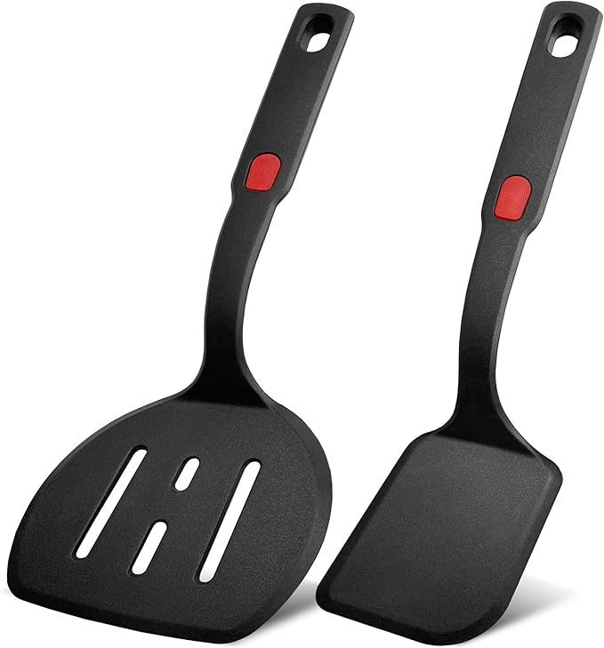 2 Piece Silicone Pancake Spatula Turner, 600°F Heat Resistant Cooking Spatulas for Nonstick Cookware, Large Kitchen Utensils BPA Free Spatula Set for Egg, Pancake, Burger