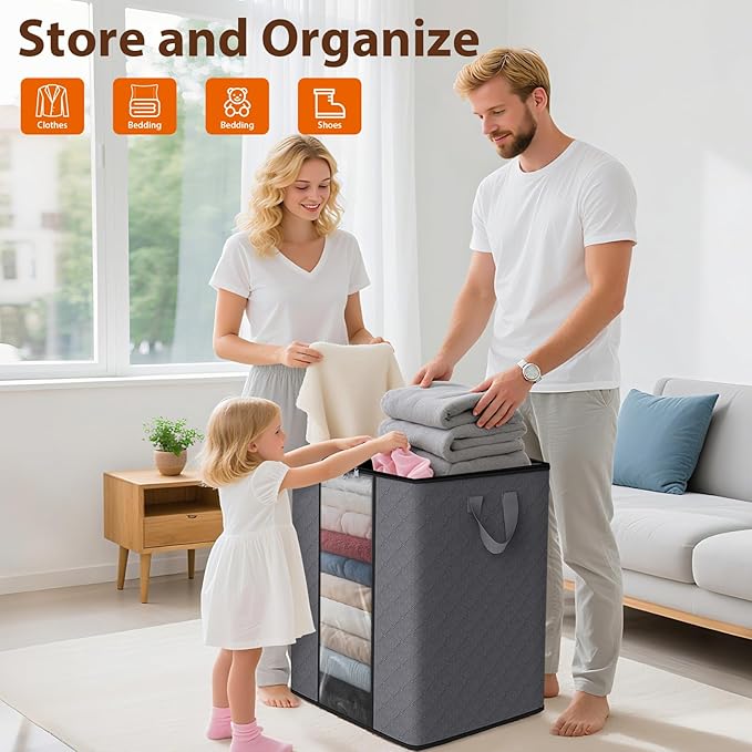 4 Pack 100L Clothes Storage, Foldable Thick Fabric Blanket Storage Bags