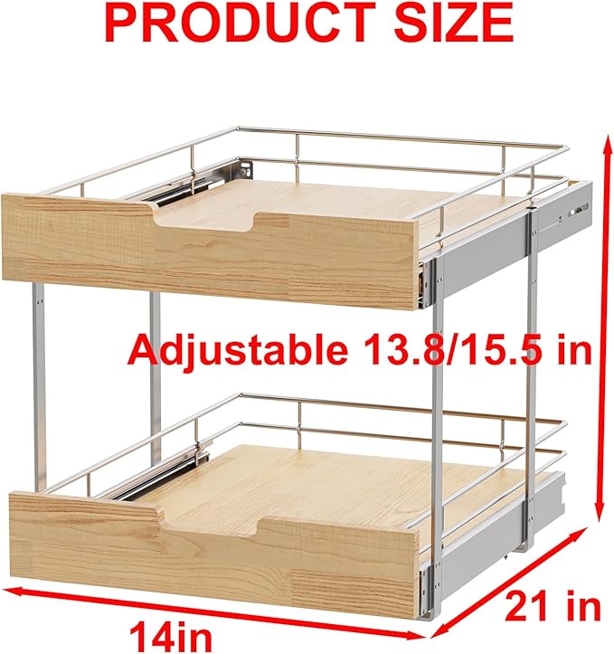 Sikarou Pull Out Cabinet Organizer, Heavy-Duty Slide Out Shelf, 2 Tie 14 * 21 in