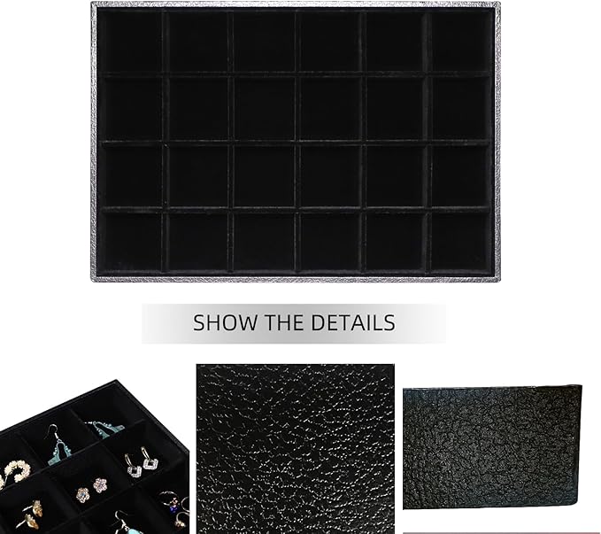 Wudygirl Jewelry Organizer Tray for Drawer 24 Grid Earring Holder Organizer Removable Dividers for Ring Earring Bracelet(24 Grid)
