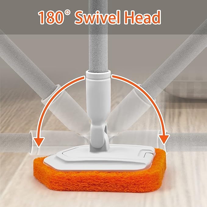 JEHONN 4-in-1 Tile Tub Scrubber with Long Handle, Upgraded Shower Cleaning Brush, 4 Different Function Scrub Brush Attachments Head for Bathroom, Bathtub, Floor, Wall, Baseboard