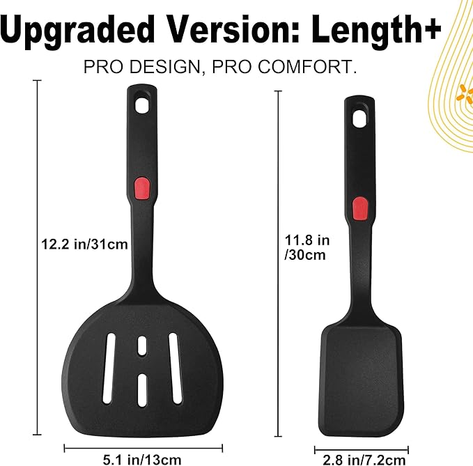 2 Piece Silicone Pancake Spatula Turner, 600°F Heat Resistant Cooking Spatulas for Nonstick Cookware, Large Kitchen Utensils BPA Free Spatula Set for Egg, Pancake, Burger