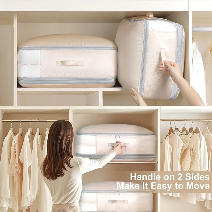 Comforter Storage Bag - Large Capacity Blanket Storage Bags 3-Layer Ultra Space Saving Self Compression Organizer