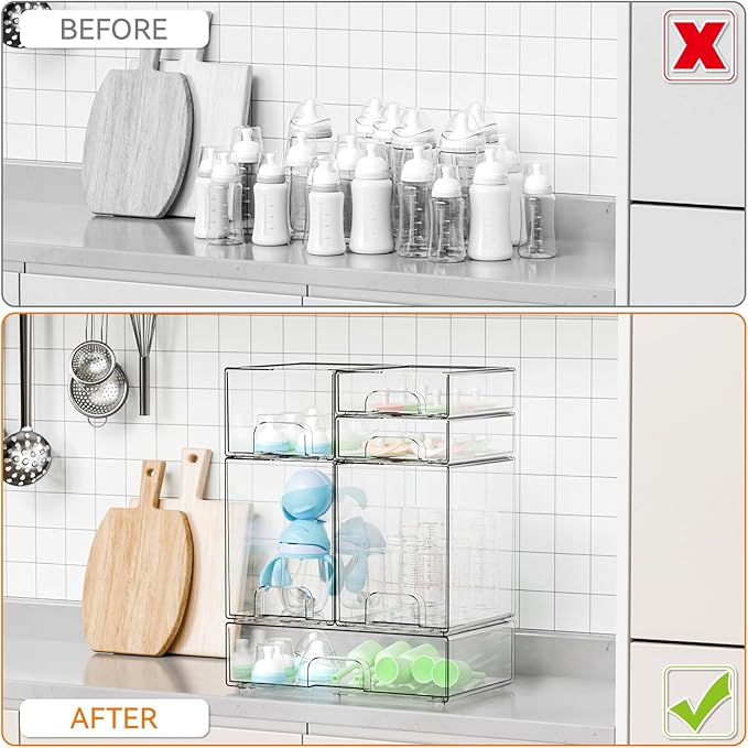 6 Set Clear Baby Bottle Organizer for Countertop