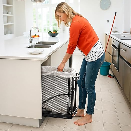 ANASTA Cabinet Trash Can Pull Out Kit, Heavy Duty Under Sink Garbage Can Pull Out Track + 7 Gal Bin, Under Cabinet Slide Out Organizer, Trash Can Drawer Slide for Counter, Botes de Basura para Cocina