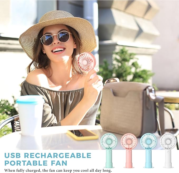 Tujoe 12 Pcs Mini Powerful Handheld Fan 3 Speed Personal Small Portable Rechargeable Fan with Base USB for Women Eyelash Makeup Office Travel Beach Indoor Outdoor (Mixed Colors)