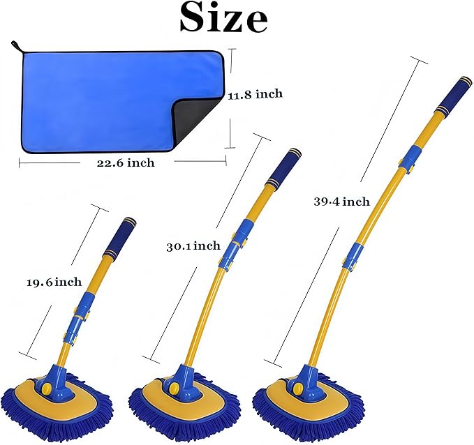 BMLEI Car Wash Brush With Long Handle, Chenille Microfiber Mop Mitt, 1 Replacement Head, Wheel Brush Extension Pole