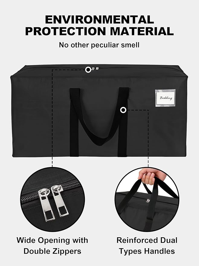 80 Pack Large Strong Moving Bags with Zippers & Carrying Handles, Black