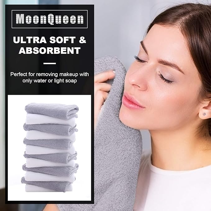 MOONQUEEN Microfiber Facial Cloths Fast Drying Washcloth 12 Pack - Premium Soft Makeup Remover Cloths - Highly Absorbent