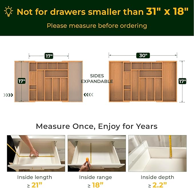 Carbonized Large Bamboo Kitchen Drawer Organizer