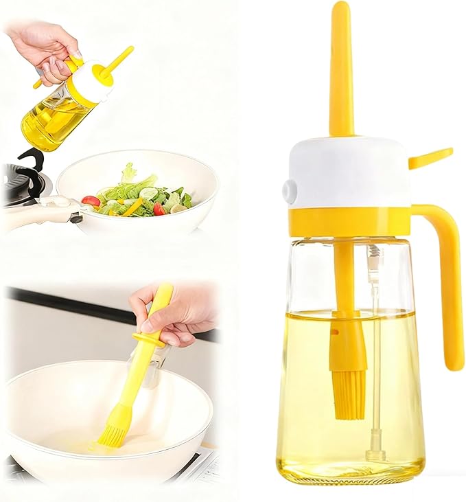 Olive Oil Dispenser Bottle for Kitchen,Olive Oil Sprayer Bottle for Cooking,2 in 1,Comes with A Silicone Brush,470ML